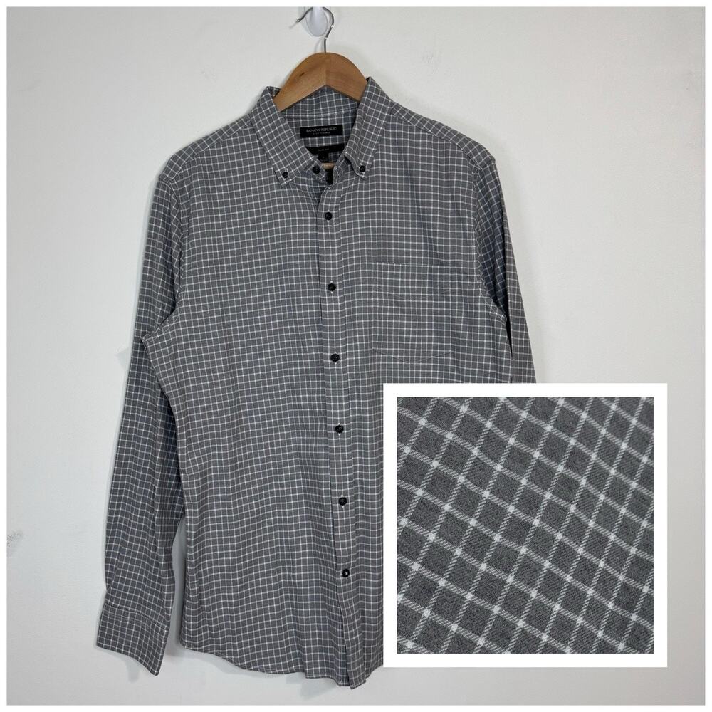 NWT Banana Republic Men's Luxe Flannel Plaid Shirt Size L Gray Slim Fit